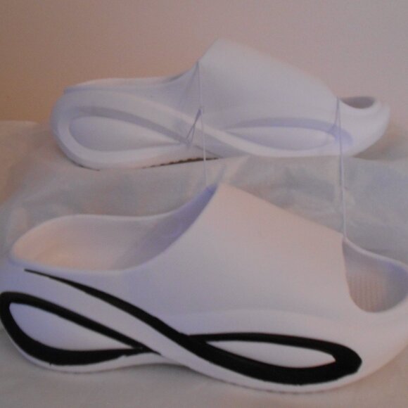Men's Eva White Chunky Open Toe Slides w/Black Trim-Size 6.5-7-GSLMOLN-NEW - Picture 1 of 6